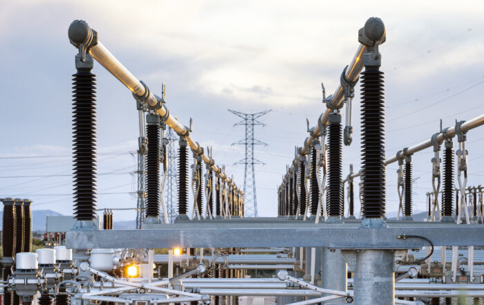 Electrical Transformer Of High Tension In A Distribution Electric Power Station Of Electricity Power.
